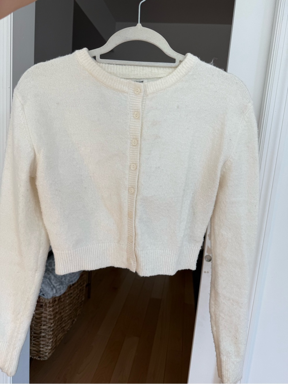 Garage Cream Cropped Button-Up Cardigan